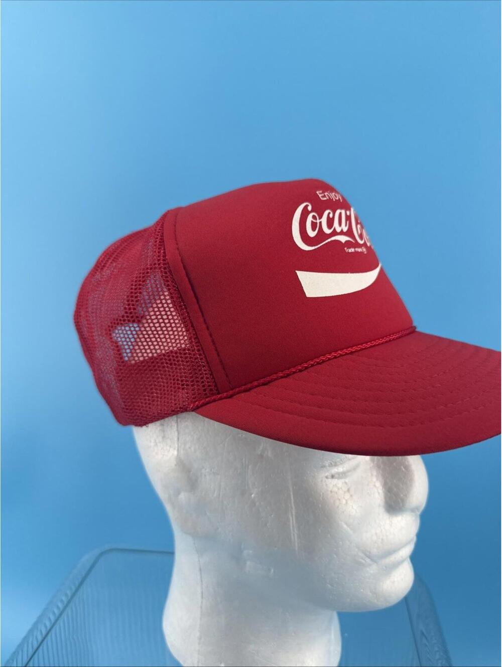 VINTAGE “Enjoy Coca Cola” Mesh SnapBack Rope TRUCKER HAT Cap Red White - Picture 6 of 8